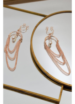 Bijoux de seins avec 3 chainettes doré rose et une perle - SO-0187